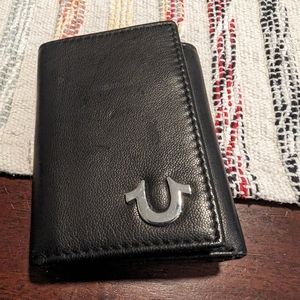 True Religion Men's Black Leather Tri-Fold Wallet